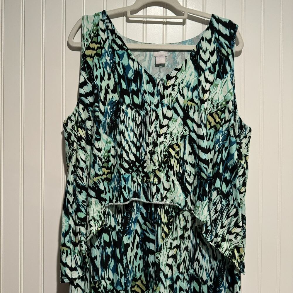Chicos Layered Tank Dress Teal Black Size XL 16/18 - Picture 2 of 7